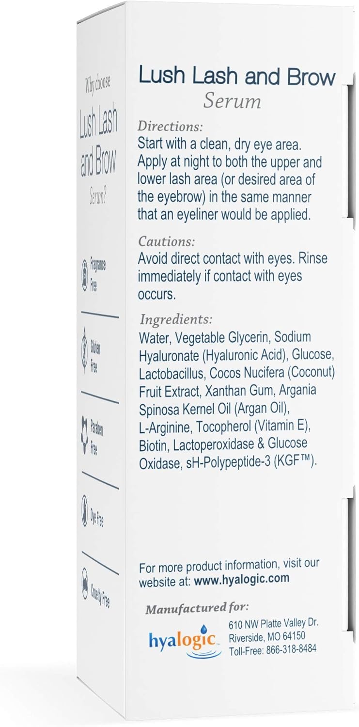 Lash &amp; Brow Serum by Hyalogic - Eyelash and Brow Growth Serum Enriched w/Hyaluronic Acid, Argan Oil &amp; KGF: Hypoallergenic Formula | Cruelty &amp; Paraben-Free .17 fl. oz.(5ml)