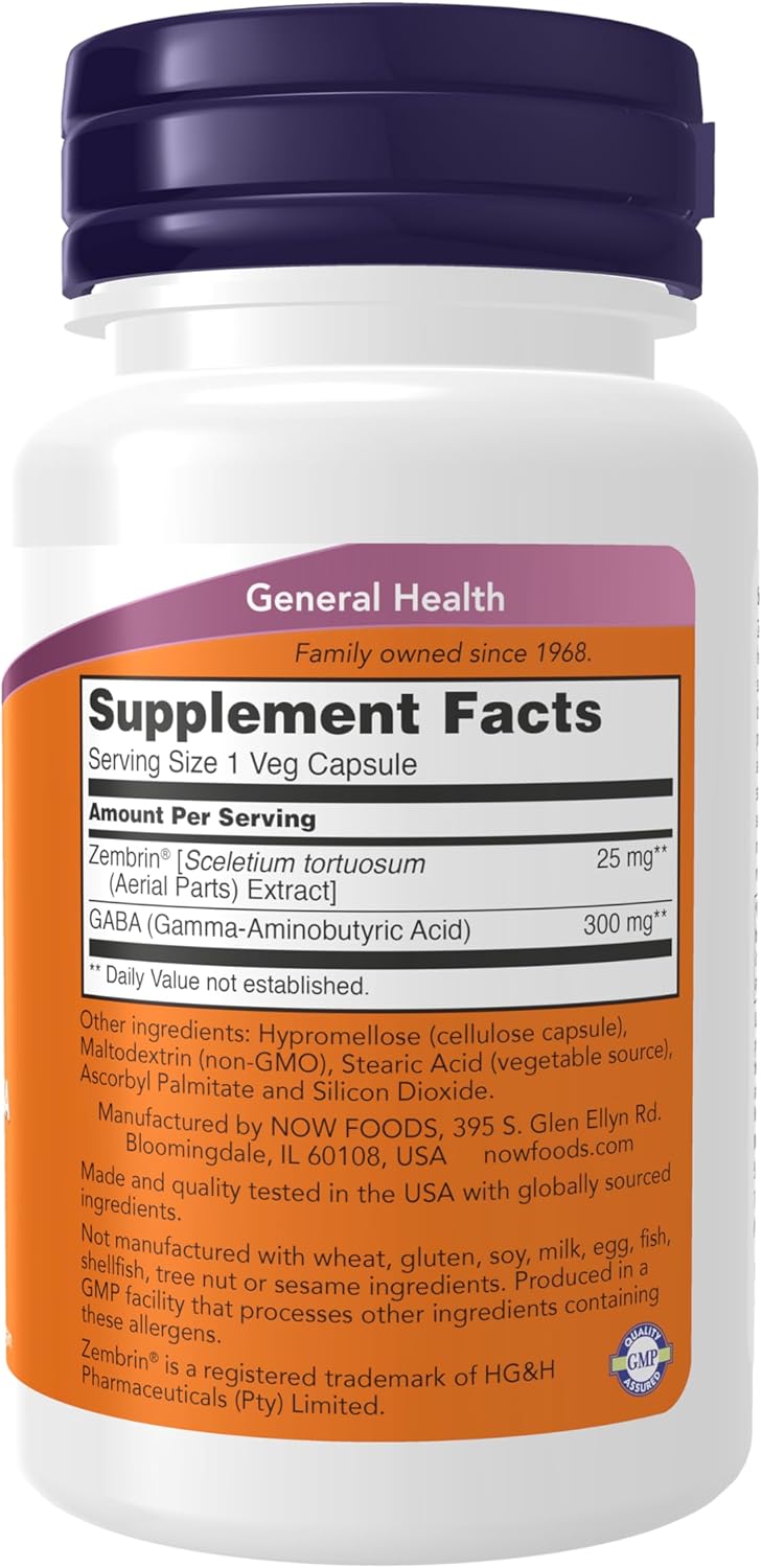 NOW Supplements Calm &amp; Focus with Zembrin® &amp; GABA, Cognitive Support*, Clinically Validated, 60 Veg Capsules