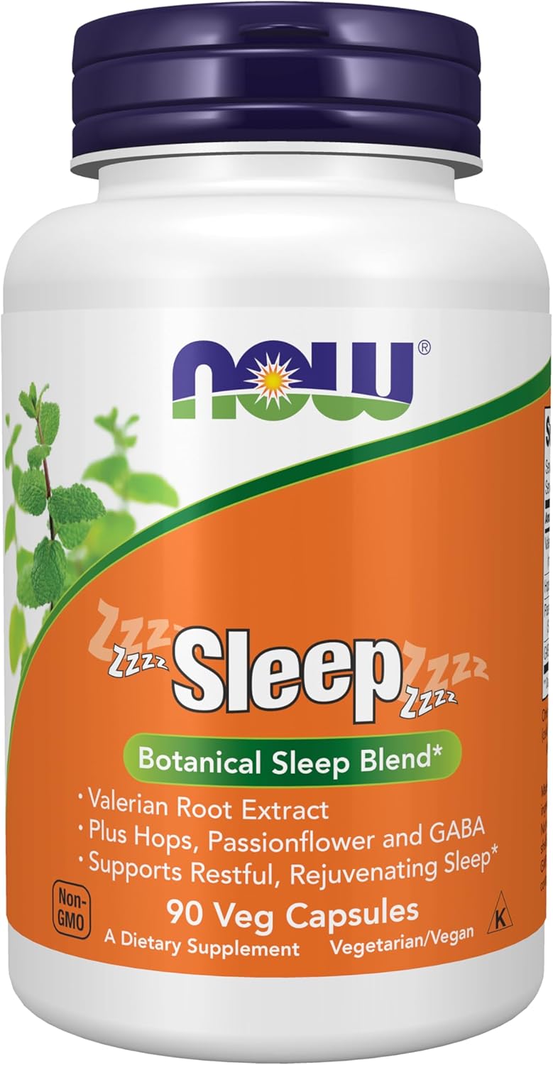 NOW Foods Supplements, Sleep with Valerian Root Extract Plus Hops, Passionflower and GABA, Botanical Sleep Blend*, 90 Veg Capsules
