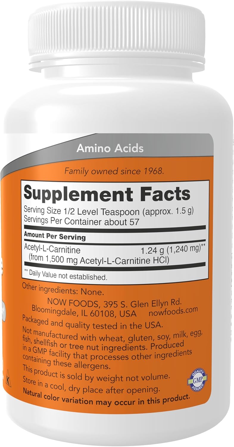 NOW Foods Supplements, ALC (Acetyl-L-Carnitine) Powder, Brain and Nerve Cell Function*, 3-Ounce