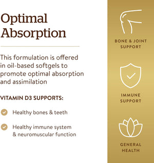 Solgar Vitamin D3 (Cholecalciferol) 125 MCG (5000 IU), 100 Softgels - Helps Maintain Healthy Bones & Teeth - Immune System Support - Non GMO, Gluten-Free, Dairy Free - 100 Servings