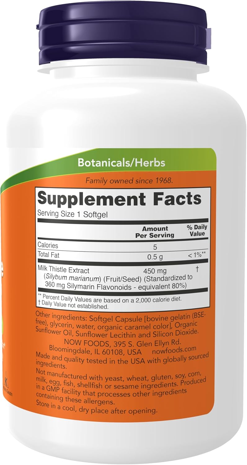 NOW Foods Supplements, Silymarin Milk Thistle Extract, Extra Strength 450 mg, 120 Softgels
