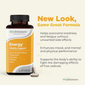 LifeSeasons Energy - Vitality Support - Energy Booster for Physical and Cognitive Strength - No Jitters - Increases Stamina - Contains Green Tea and L-Theanine - 60 Count