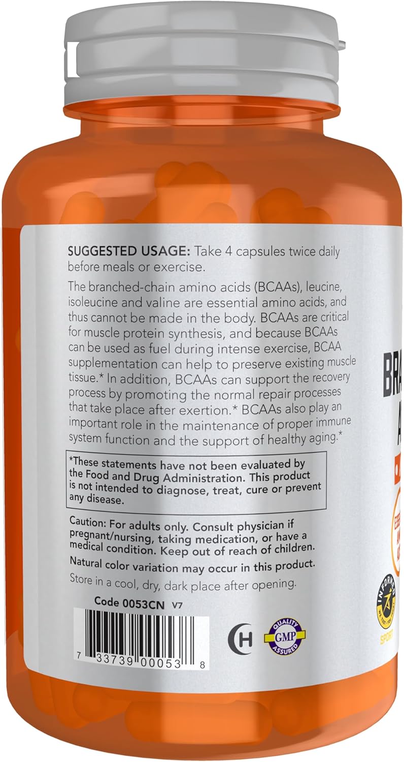 NOW Foods Sports Nutrition, Branched Chain Amino Acids, With Leucine, Isoleucine and Valine, 120 Veg Capsules