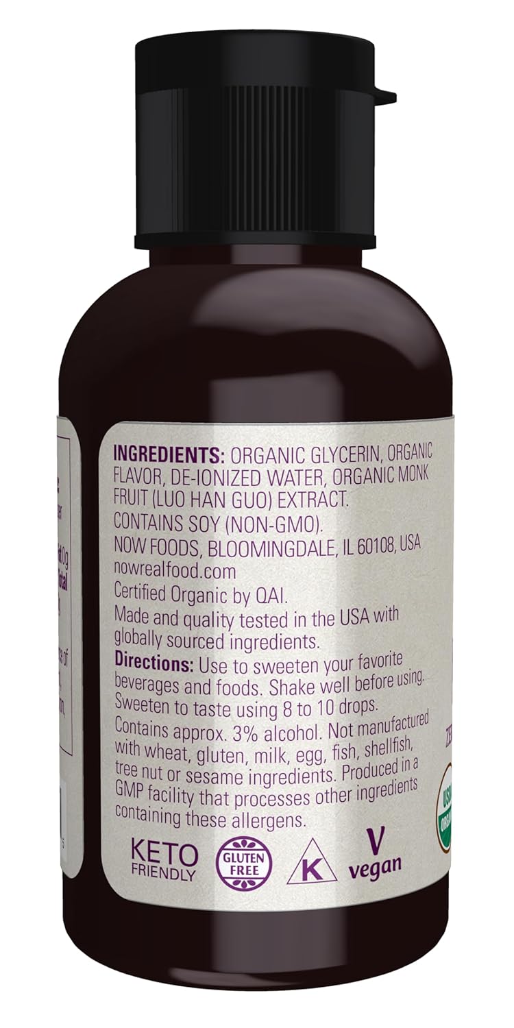 NOW Foods, Organic Liquid Monk Fruit, Zero-Calorie Sweetener, Caramel, 1.8-Ounce