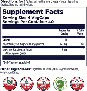 KAL Magnesium Glycinate 350, 160 VegCaps