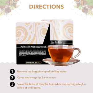 Buddha Teas - Organic Mushroom Wellness Blend - Herbal Tea - For Health & Wellbeing - With Antioxidants & Minerals - Clean Ingredients - Caffeine Free - OU Kosher & Non-GMO - 18 Tea Bags