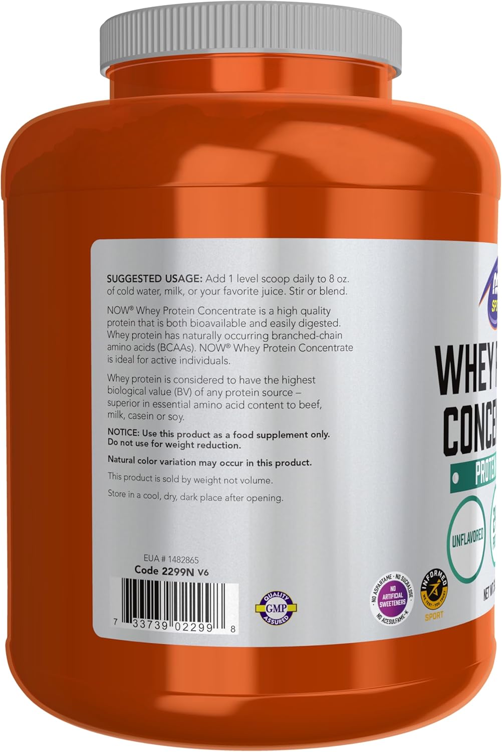 NOW Foods Sports Nutrition, Whey Protein Concentrate, 24 G With BCAAs, Unflavored Powder, 5-Pound