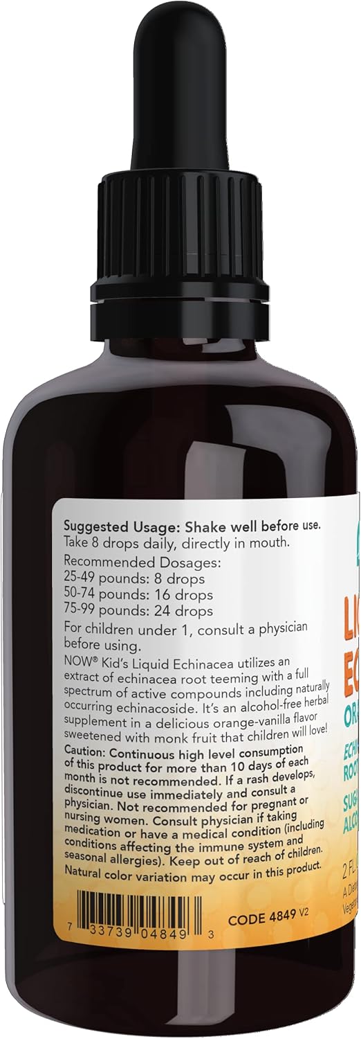 NOW Supplements, Kids Liquid Echinacea with Dropper, Immune System Support, Formulated for Kids, 2 Fl Ounce