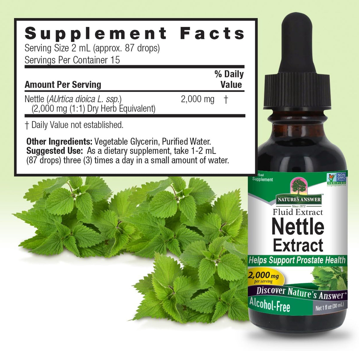 Nature&#39;s Answer Nettle Extract 1 Ounce – Gluten Free, Non-GMO, Alcohol-Free, Kosher, Supports Prostate Function &amp; Male Wellness – Made in The USA, Functional for Nettle Tea