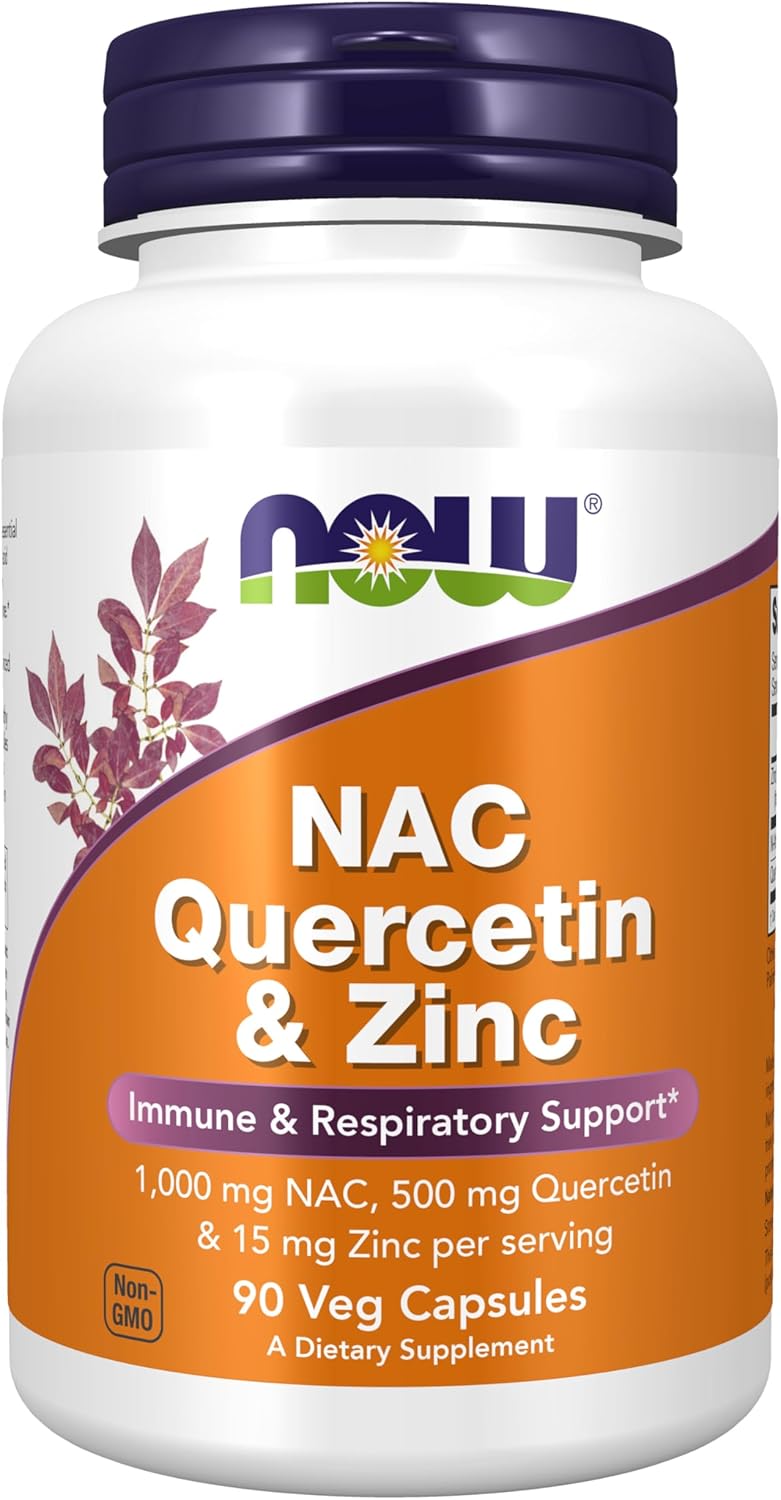 NOW Foods Supplements, NAC Quercetin and Zinc, Immune and Respiratory Support*, 1,000 mg NAC, 500 mg Quercetin, 15 mg Zinc, 90 Veg Capsules