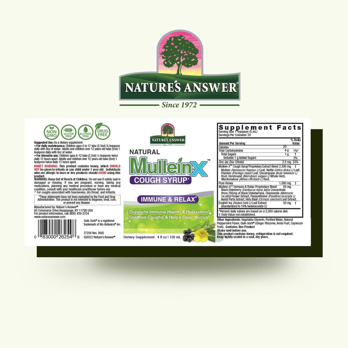 Nature&#39;s Answer Mullein-X Immune &amp; Relax Cough Syrup | 4 Fluid Ounces | Supports Immune &amp; Relaxation | Soothes Cough &amp; Clears Mucus | Non GMO Gluten Free