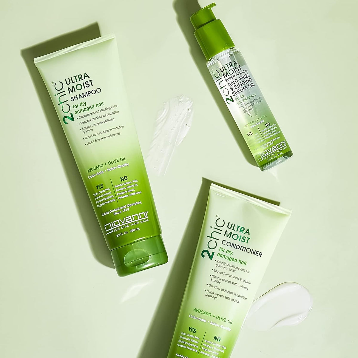 GIOVANNI 2chic Ultra-Moist Shampoo - Avocado &amp; Olive Oil, Creamy Hydration Formula, Enriched with Aloe Vera, Shea Butter, Botanical Extracts, No Parabens, Color Safe - 8.5 fl oz