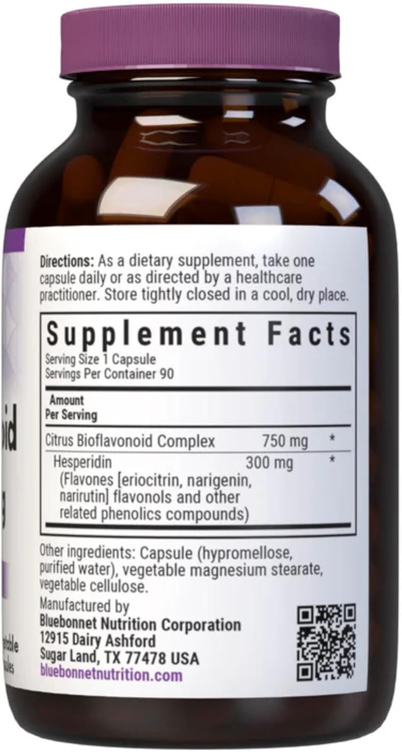 Bluebonnet Citrus Bioflavonoid Complex 750 mg Immune System Support - Hesperidin Citrus Bioflavonoids from Oranges Lemons Grapefruit &amp; Limes - Non-GMO, Vegan, Gluten-Free - 90 Veggie Capsules