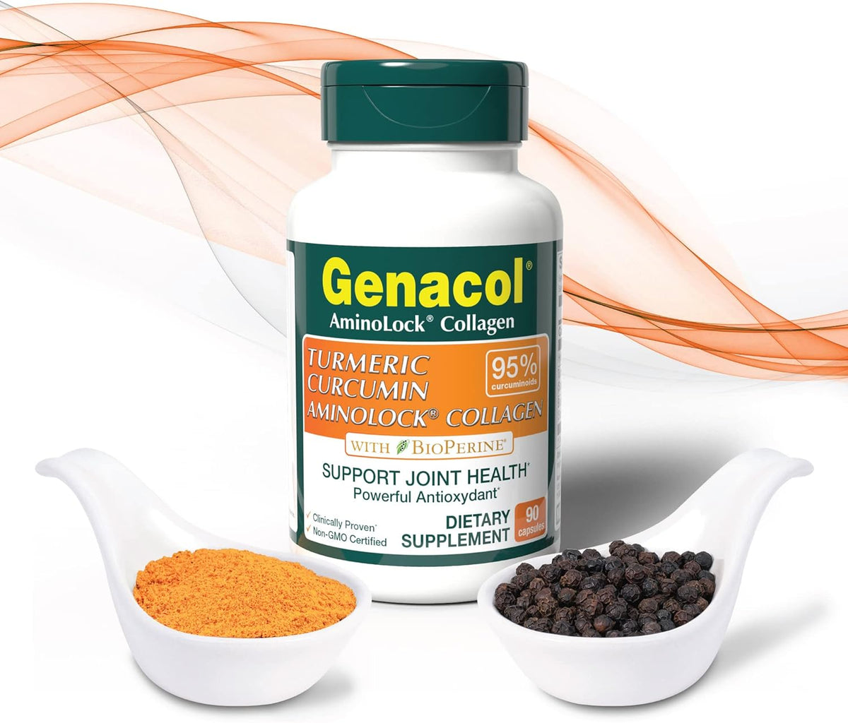 Genacol Turmeric Curcumin, Ultra-Hydrolyzed Collagen Peptides Supplement with Black Pepper Extract (BioPerine), Soothe Your Joints, Enhanced Absorption, 90 Capsules (30-Day Supply)