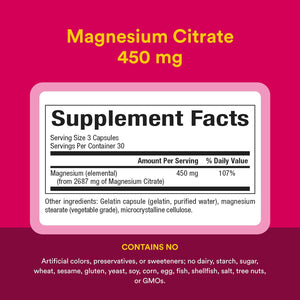 Natural Factors Magnesium Citrate 450 mg for Muscle & Heart*, 90 Capsules