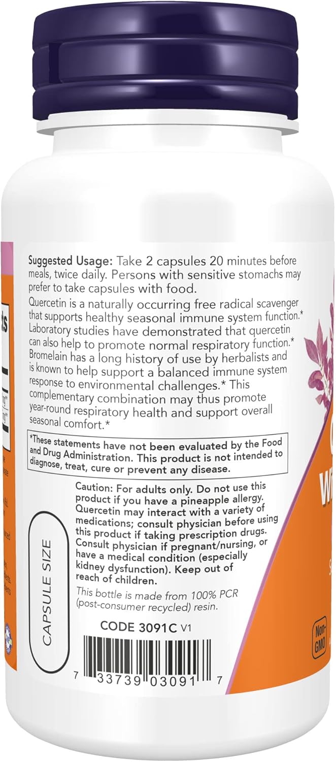 NOW Supplements, Quercetin with Bromelain, Balanced Immune System*, 60 Veg Capsules