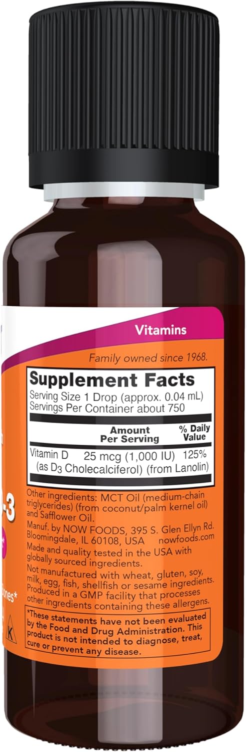NOW Foods Supplements, Liquid Vitamin D-3, Extra Strength, Structural Support*, 1-Ounce