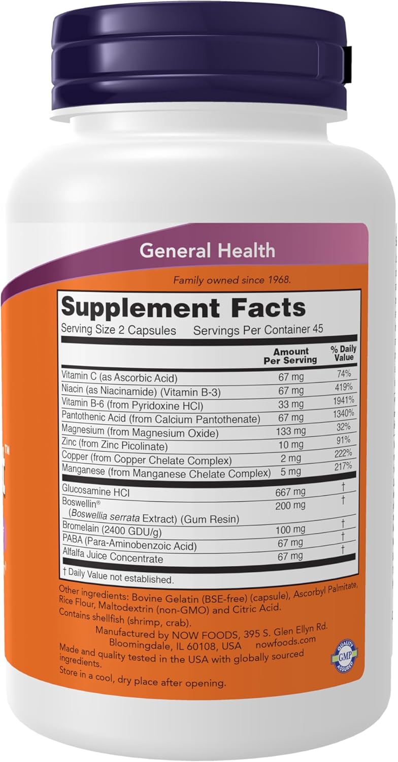 NOW Foods Supplements, Joint Support™ with Glucosamine, Boswellin® and Sea Cucumber, 90 Capsules