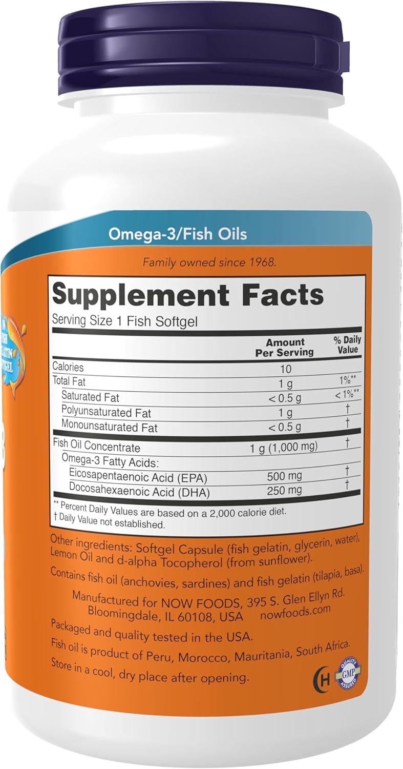NOW Supplements, Ultra Omega-3, 500 EPA and 250 DHA, Cardiovascular Support*, 180-Fish Gelatin Softgels…