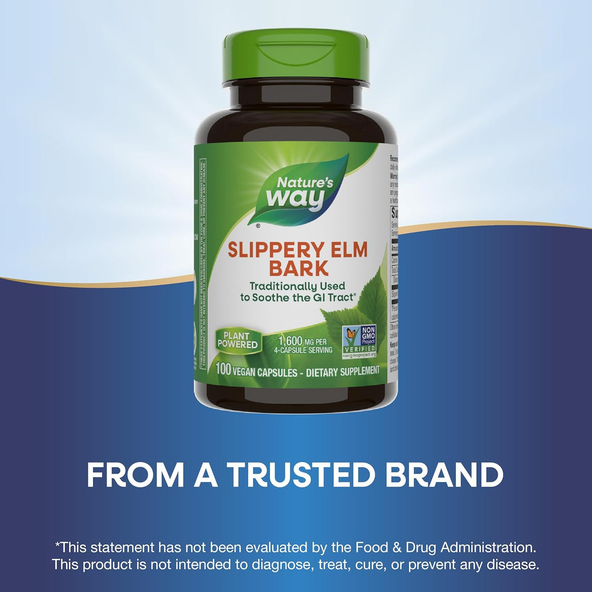 Nature&#39;s Way Slippery Elm Bark, Traditional Support to Soothe the GI Tract*, Vegan, 100 Capsules