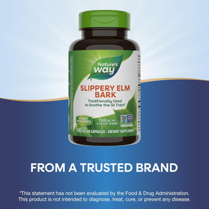 Nature's Way Slippery Elm Bark, Traditional Support to Soothe the GI Tract*, Vegan, 100 Capsules