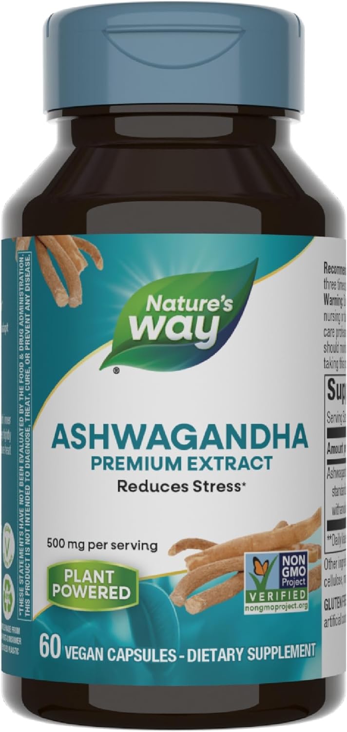 Nature&#39;s Way Ashwagandha, Reduces Stress*, Premium Extract, Adaptogenic*, Non-GMO Project Verified, Vegan, 60 Capsules