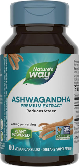 Nature's Way Ashwagandha, Reduces Stress*, Premium Extract, Adaptogenic*, Non-GMO Project Verified, Vegan, 60 Capsules