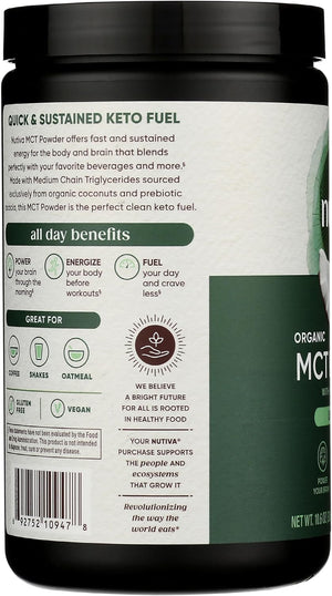 Nutiva Organic MCT Powder with Prebiotic Acacia Fiber, Classic, 10.6 Oz, USDA Organic, Non-GMO, Non-BPA, Vegan, Gluten-Free, Keto & Paleo, Instant Beverage or Boost to Coffee & Smoothies