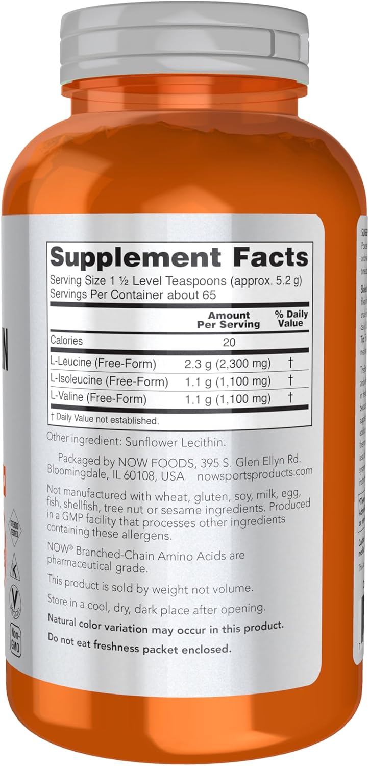 NOW Foods Sports Nutrition, Branched Chain Amino Acid Powder with Leucine, Isoleucine, and Valine, 12-Ounce