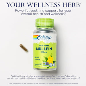 SOLARAY Mullein Leaf 330 mg - Soothing Herbal Support - Mullein Capsules Traditionally Used to Support Health and Wellness - Vegan, Non-GMO, Lab Verified, 60-Day Guarantee, 100 Servings, 100 VegCaps