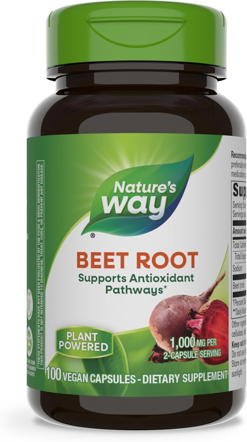 Nature's Way Beet Root, Supports Antioxidant Pathways*, Helps Neutralize Free Radicals*, 1,000 mg per 2-Capsule Serving, Vegan, 100 Capsules