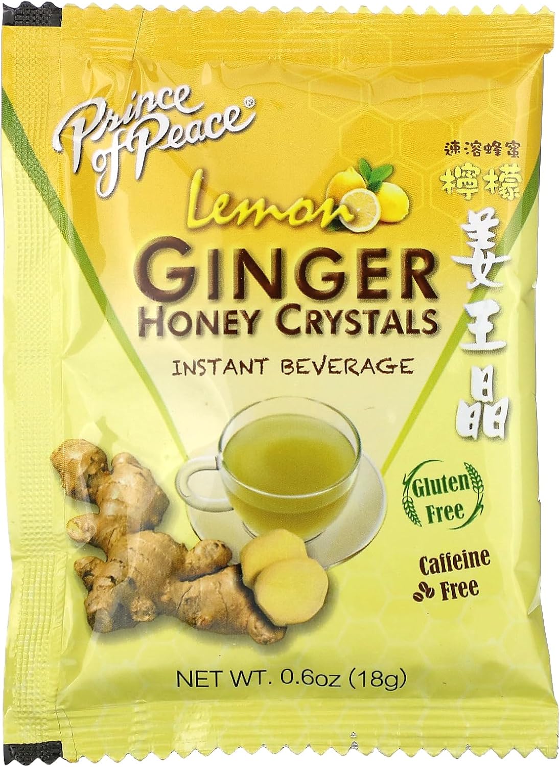 Instant Natural Lemon Ginger Honey Crystals, 10 Sachets – Instant Hot or Cold Beverage for Nausea Relief and Soothes Throat – Easy to Brew Ginger and Honey Crystals