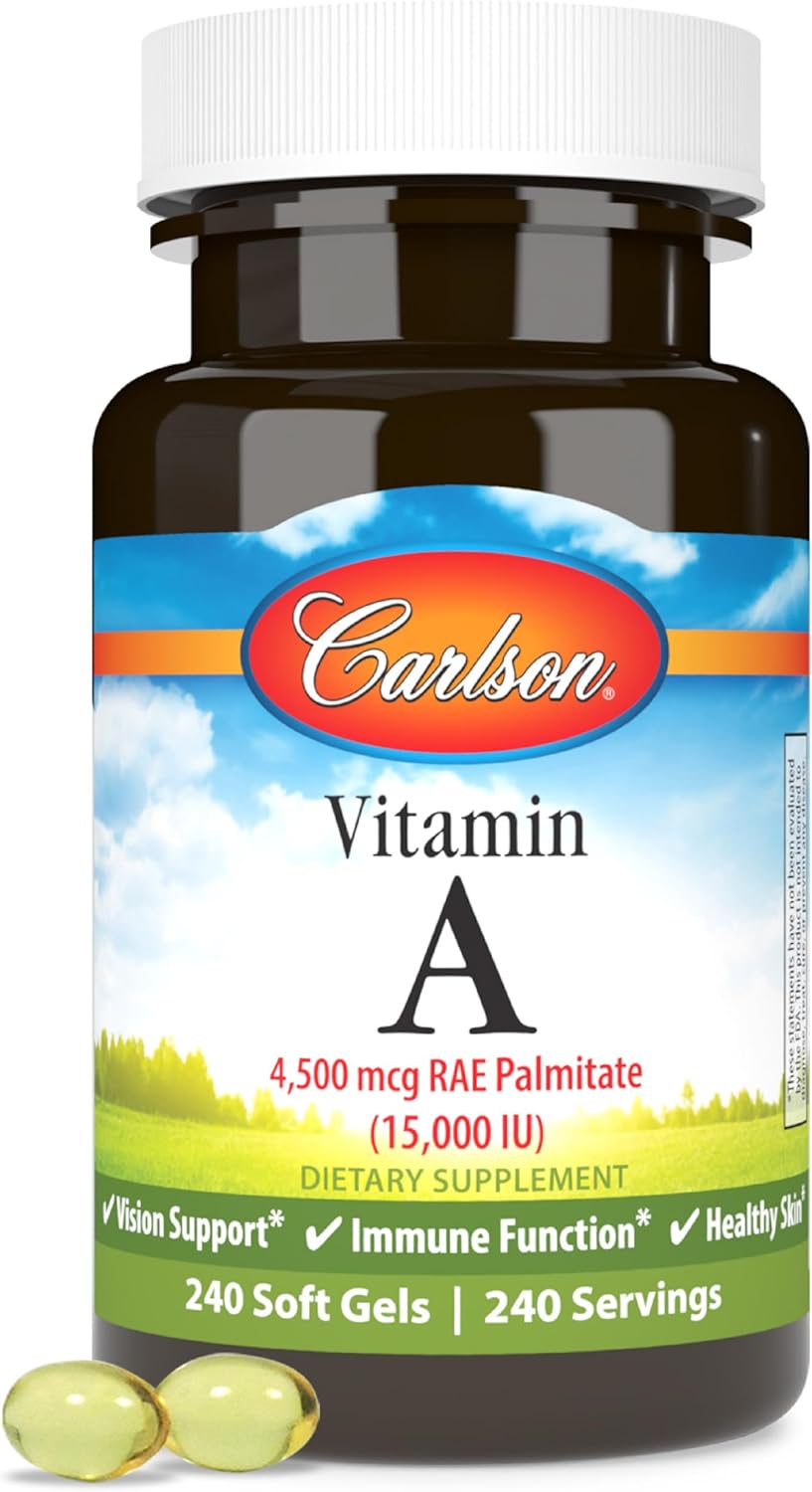 Carlson - Vitamin A, 15000 IU Palmitate (4500 mcg RAE), Vision Health &amp; Healthy Skin, Immune Function, 240 Softgels