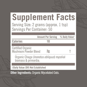 Om Mushroom Superfood Chaga Organic Mushroom Powder, 3.5 Ounce, 50 Servings, US Grown, Sacred Antioxidants & Immune Support, Superfood Mushroom Supplement