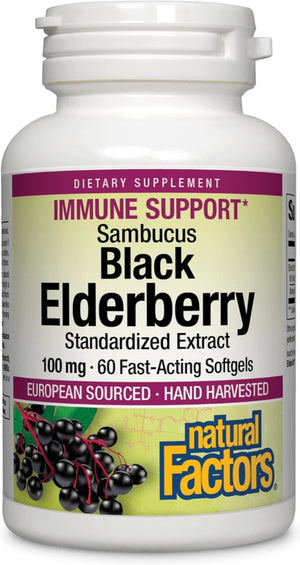 Natural Factors Sambucus Black Elderberry Extract 100 mg, 60 Softgels