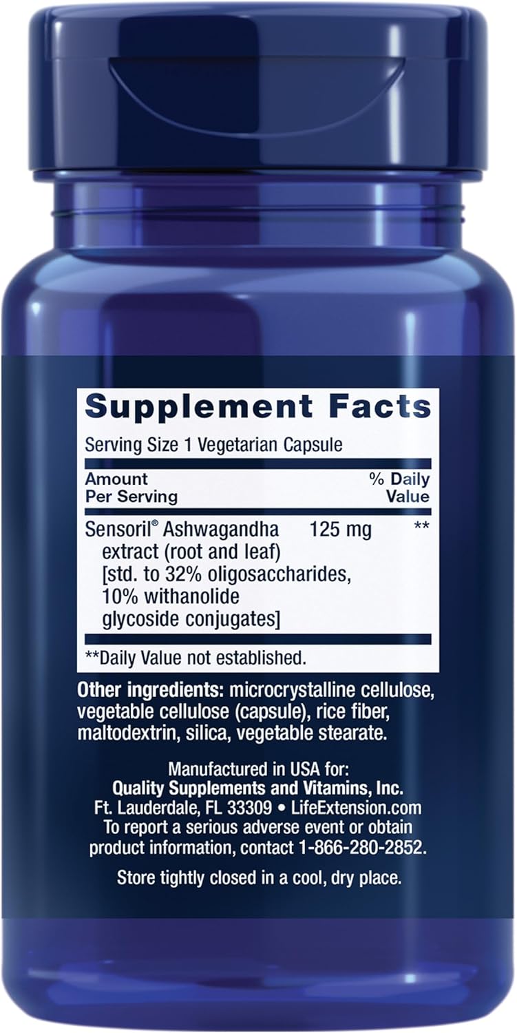 Life Extension Optimized Ashwagandha - Stress Management Supplement for a Healthy Stress Response, Focus, Memory, Stress Relief - Vegetarian, Gluten-Free, Non-GMO, 60 Capsules
