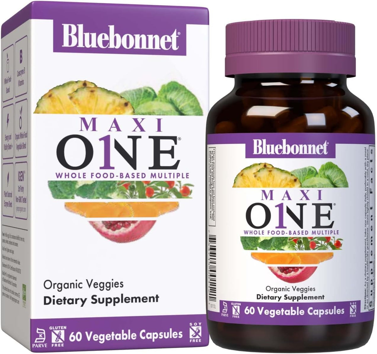 Bluebonnet Nutrition Maxi One (with Iron), Whole Food Multiple, Enzymes, Energy, Vitality, Gluten & Dairy & Soy Free, Kosher, Vegetarian Friendly, Non-GMO, 2 Month Supply, Beige, 60 Count
