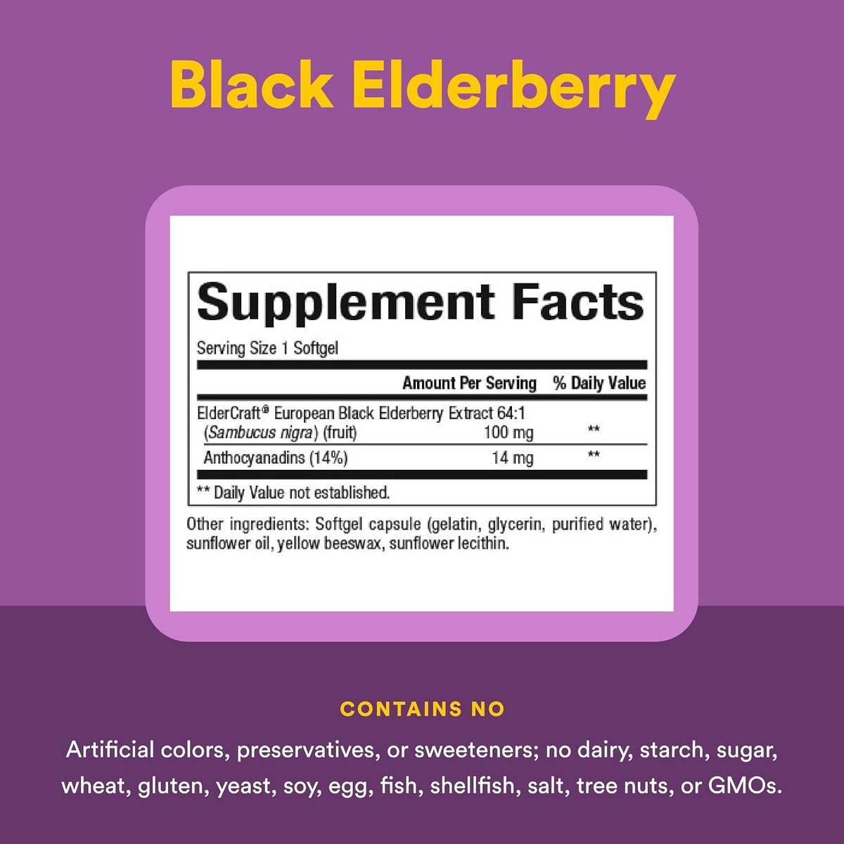 Natural Factors Sambucus Black Elderberry Extract 100 mg, 60 Softgels