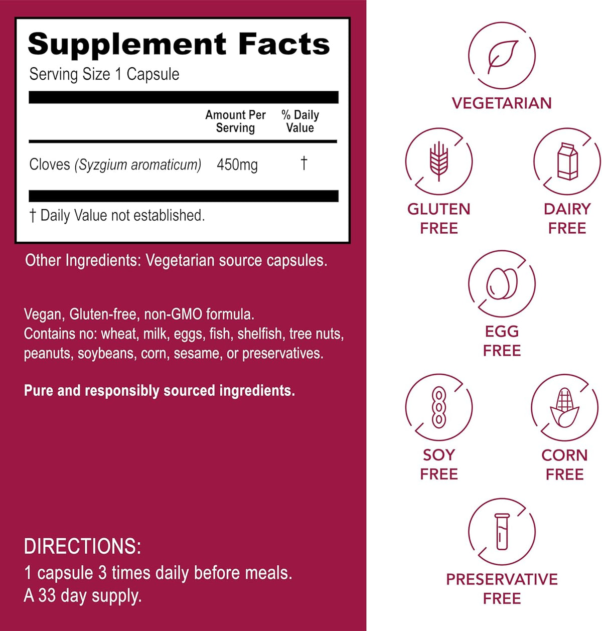 Kroeger Herb, Cloves, Natural Antioxidant Cloves Capsules, Liver Health, Digestive Clove Supplement - Vegetarian, Non-GMO, Gluten Free, No Preservatives or Fillers - 100 Capsules, Made in USA