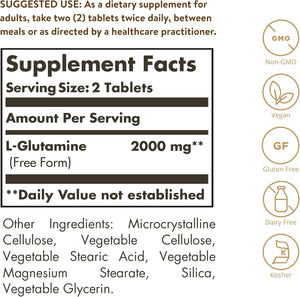 Solgar L-Glutamine 1000 mg, 60 Tablets - Natural Muscle Food - Promotes Gastrointestinal (GI) Health - Supports Brain Health - Non-GMO, Vegan, Gluten Free, Kosher - 30 Servings