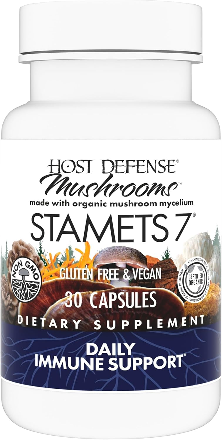 Host Defense Stamets 7-7 Species Blend - Mushroom Supplement for Immune Support - Includes Royal Sun Blazei, Cordyceps, Reishi, Maitake, Lion&#39;s Mane, Chaga &amp; Mesima - 30 Capsules