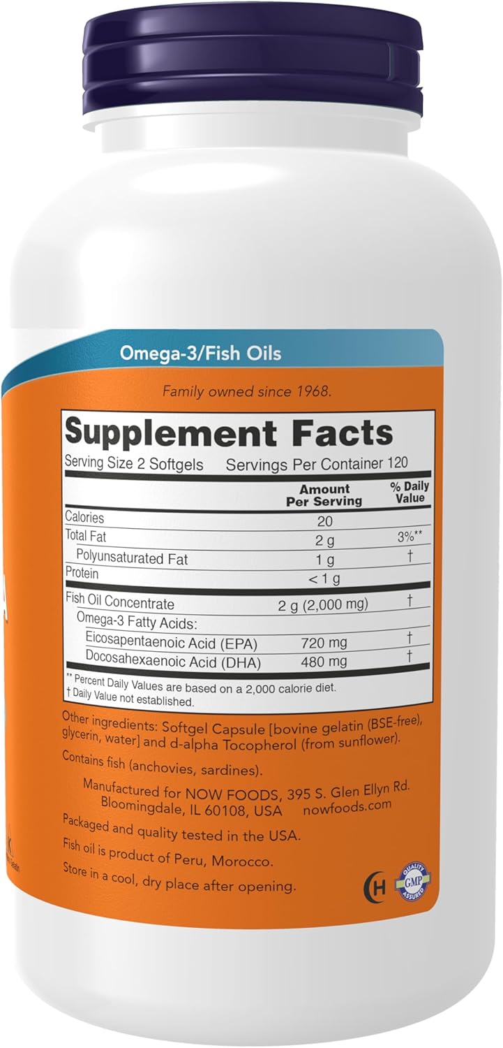 NOW Foods Supplements, Super Omega EPA, 360 EPA / 240 DHA, Molecularly Distilled, Cardiovascular Support*, 240 Softgels
