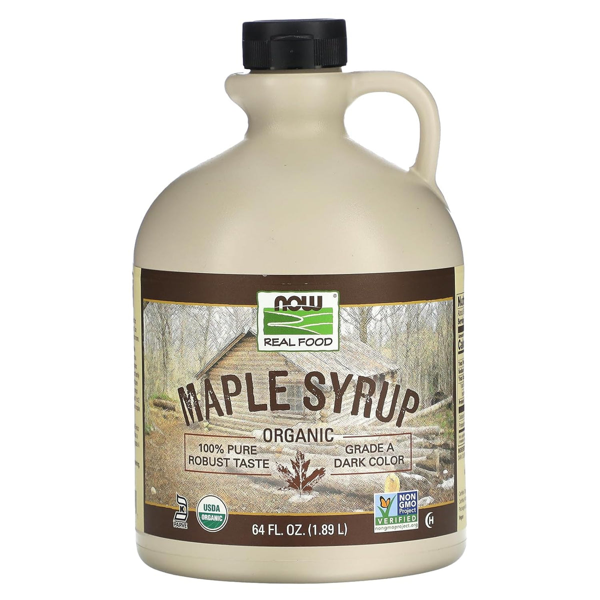 NOW Foods, Certified Organic Maple Syrup, Grade A Dark Color, Certified Non-GMO, Pure, Robust Taste, 64-Ounce