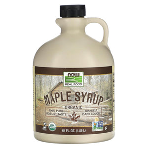 NOW Foods, Certified Organic Maple Syrup, Grade A Dark Color, Certified Non-GMO, Pure, Robust Taste, 64-Ounce