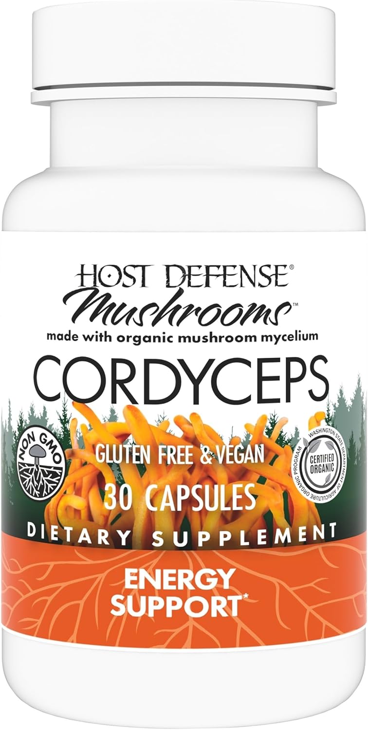 Host Defense Cordyceps Capsules - Immune &amp; Energy Support Supplement - Kidney Health Supplement with Cordyceps - Fitness Support Supplement to Aid Oxygen Uptake - 30 Capsules