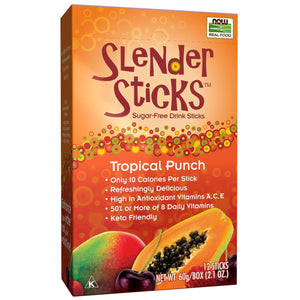 NOW Foods, Slender Sticks, Tropical Punch, 15 Calories Per Stick, Refreshingly Delicious, with Antioxidant Vitamins A,C, E, 12/Box
