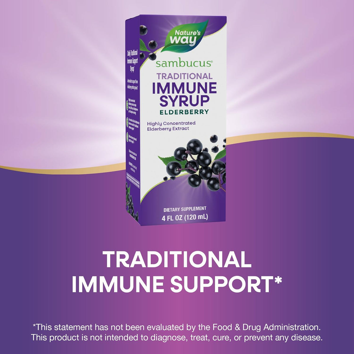 Nature’s Way Sambucus Elderberry Traditional Immune Syrup, Highly Concentrated Black Elderberry Extract, Traditional Immune Support*, Delicious Berry Flavored, 4 Fl Oz