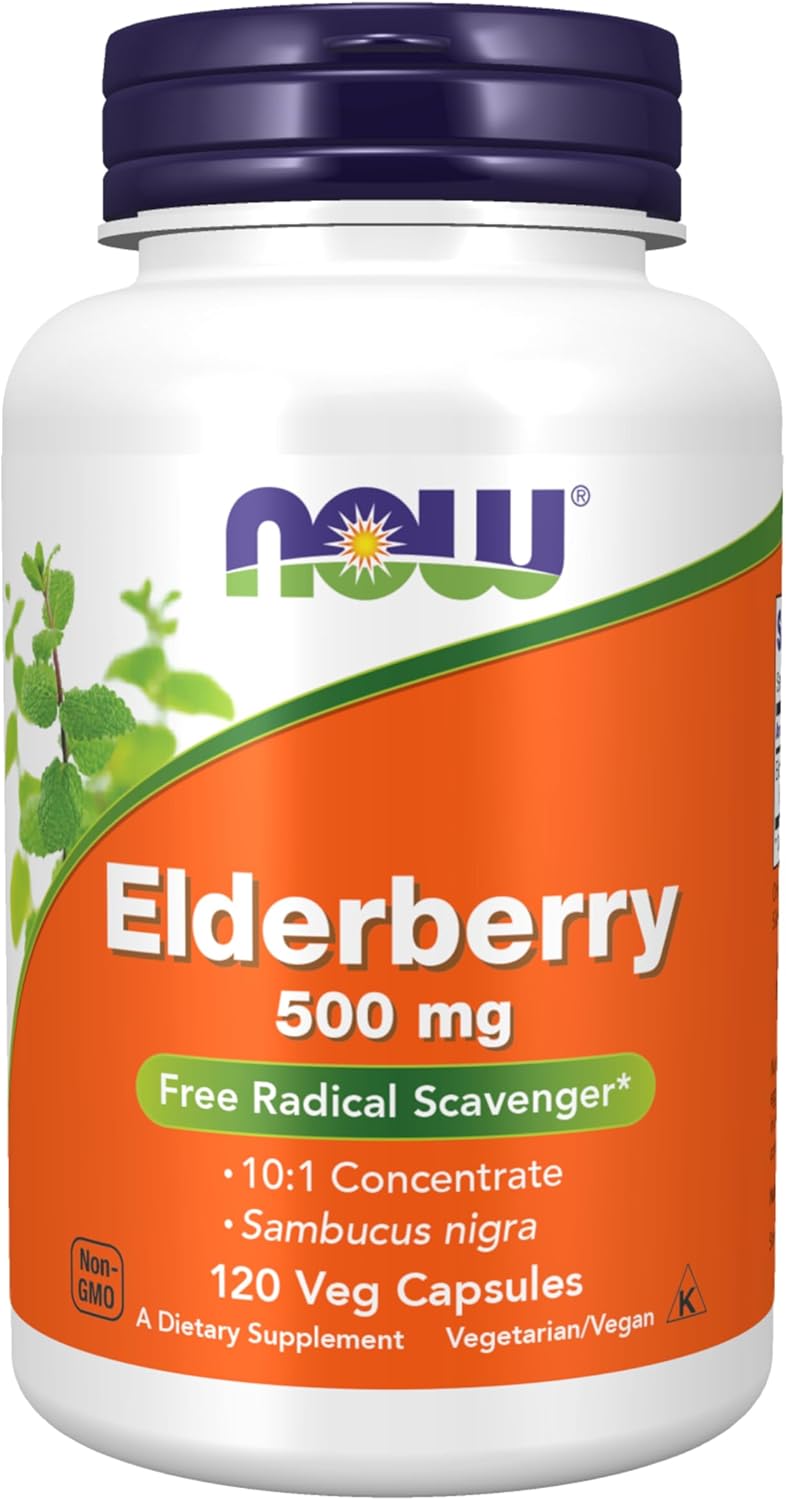 NOW Foods Supplements, Elderberry (Sambucus nigra)500 mg, 10:1 Concentrate, 120 Veg Capsules