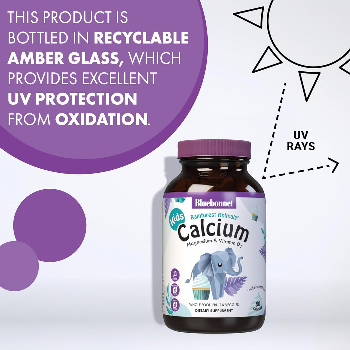 BlueBonnet Super Earth Rainforest Animalz Calcium Magnesium And Vitamin D3 Chews, Natural Vanilla Frosting, White, 90 Count